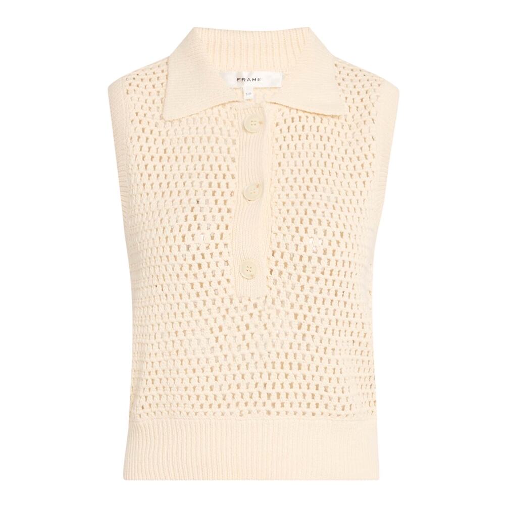 Frame Crochet Cream Polo Sweater Vest Size M NWT